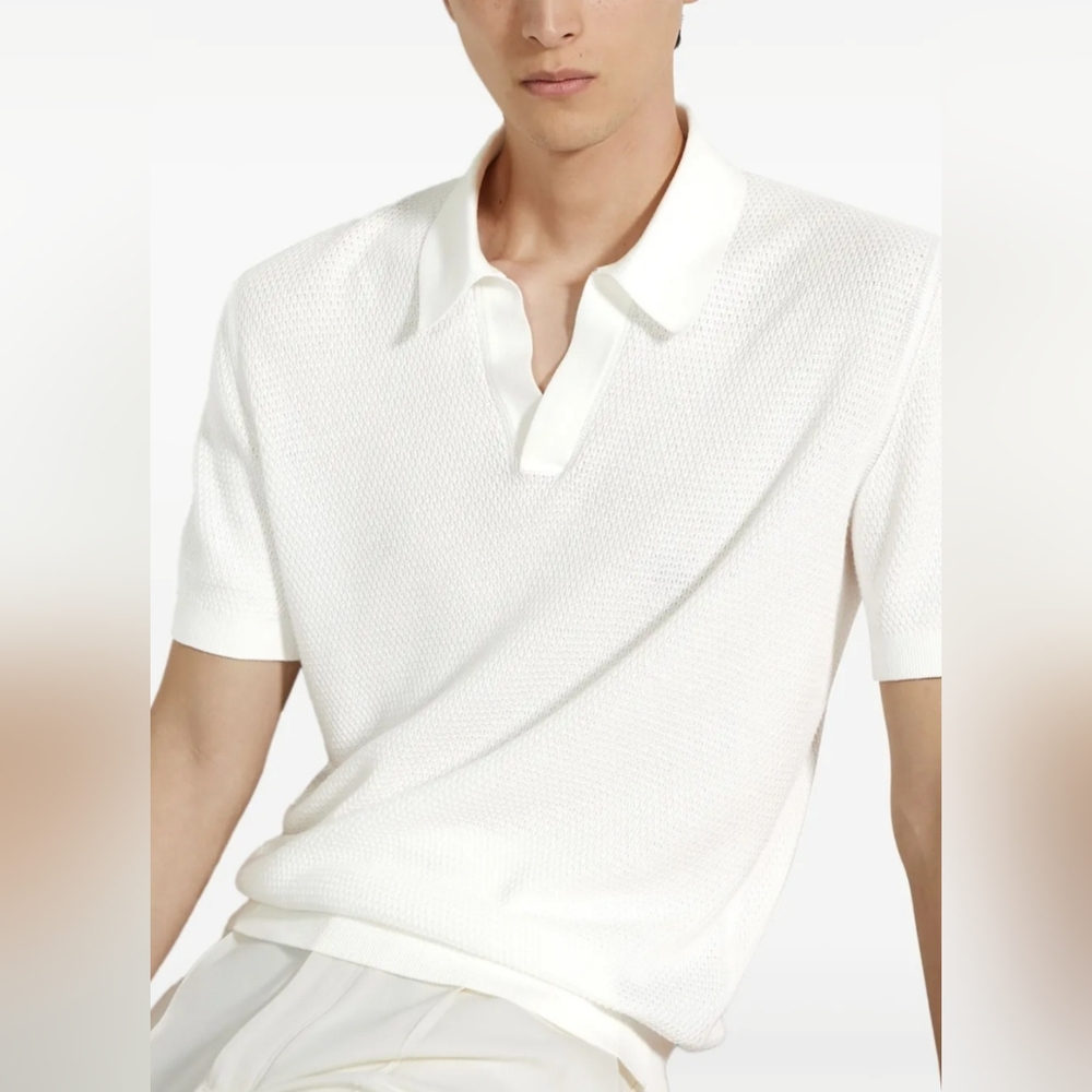 Zegna Italy Men Polo Ribbed Hem Shirt Premium Cotton Short Sleeve Ochre $1100 - Picture 2 of 16